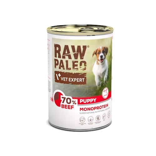 RAW PALEO PUPPY BEEF 400g - mokra karma dla szczeniąt monoproteina z wołowiną fot. vetplanet.store